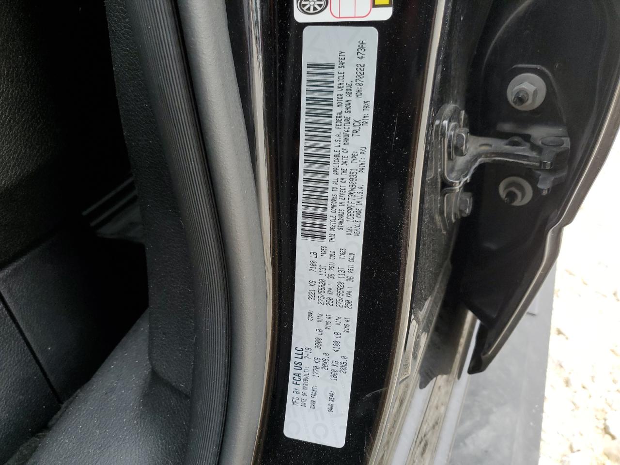 2019 RAM 1500 VIN 1C6SRFFT3KN909351 Copart auction photo, front end / minor dent/scratches damage thumbnail 12