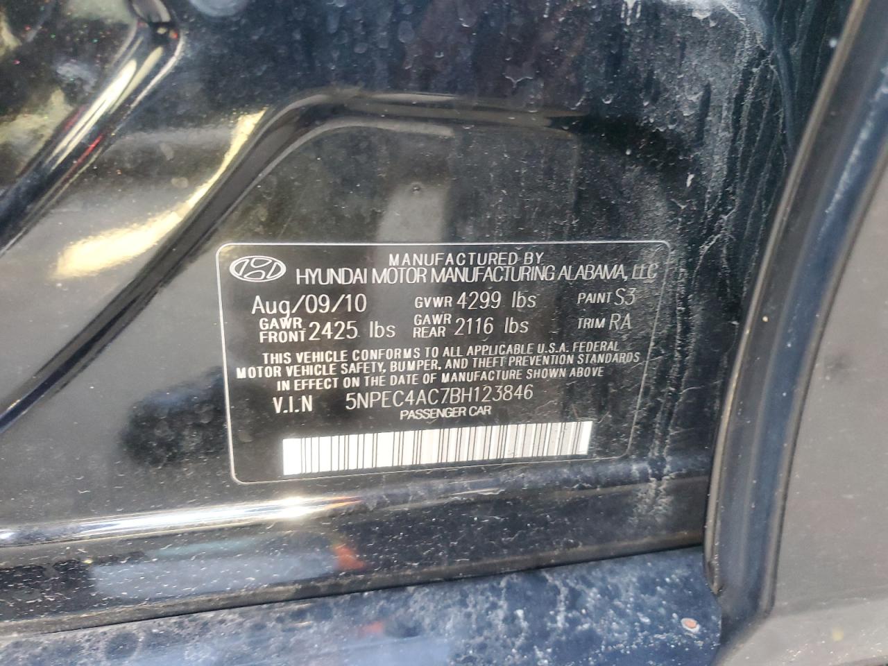 2011 Hyundai Sonata VIN 5NPEC4AC7BH123846 Copart auction photo, front end damage thumbnail 12