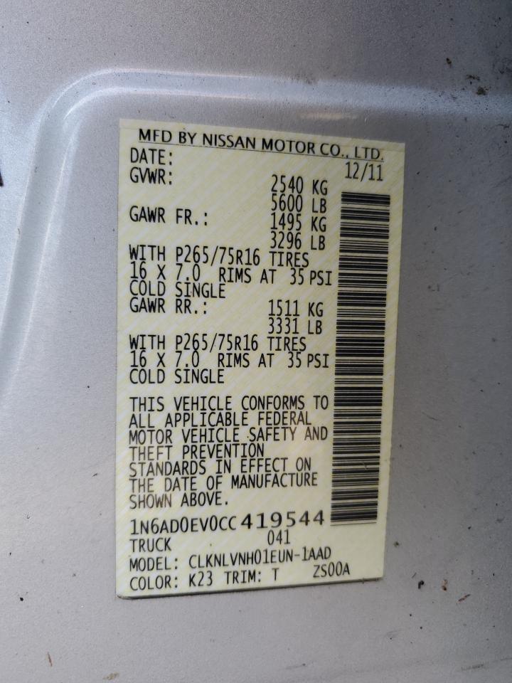 2012 Nissan Navara (Frontier) VIN 1N6AD0EV0CC419544 Copart auction photo, water/flood damage thumbnail 13