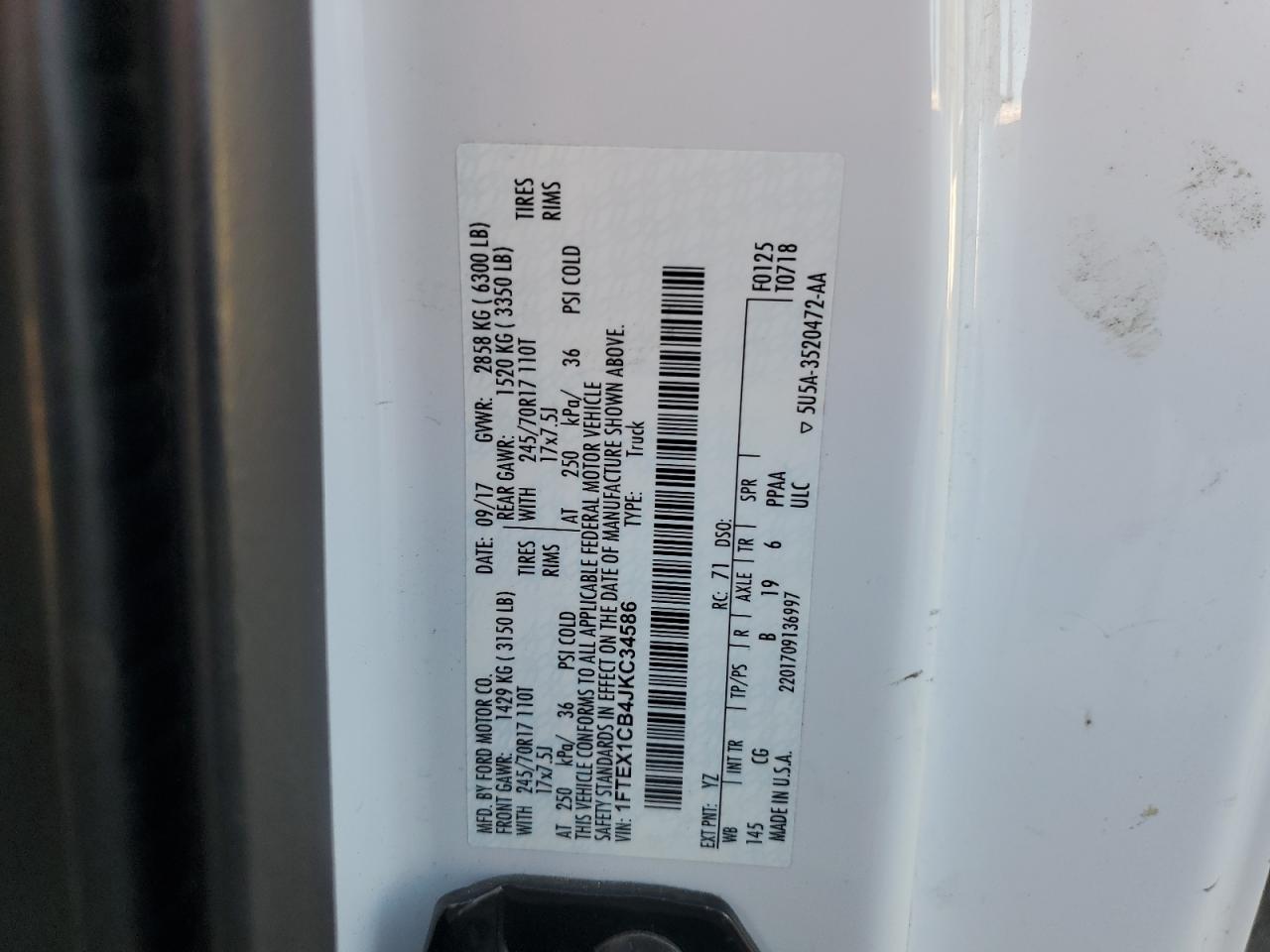 2018 Ford F-150 VIN 1FTEX1CB4JKC34586 Copart auction photo, all over / undercarriage damage thumbnail 12