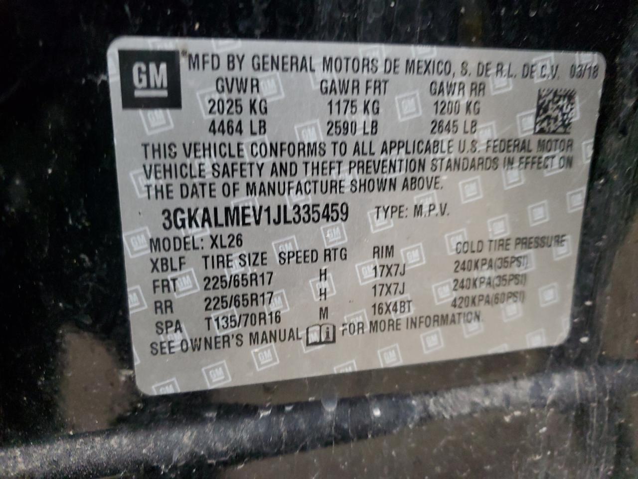 2018 GMC Terrain VIN 3GKALMEV1JL335459 Copart auction photo, all over damage thumbnail 13