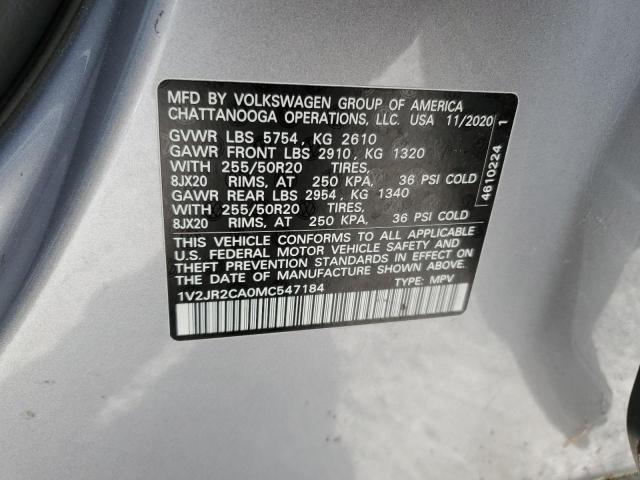 2021 Volkswagen Atlas VIN 1V2JR2CA0MC547184 Copart auction photo, front end / minor dent/scratches damage thumbnail 13