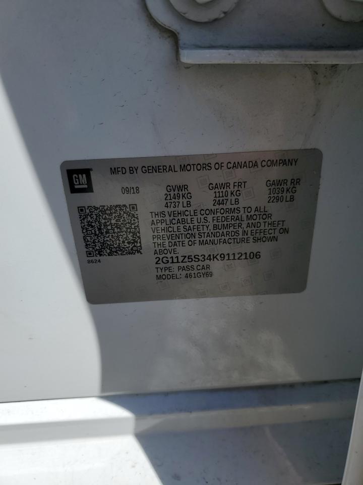 2019 Chevrolet Impala VIN 2G11Z5S34K9112106 Copart auction photo, front end damage thumbnail 14