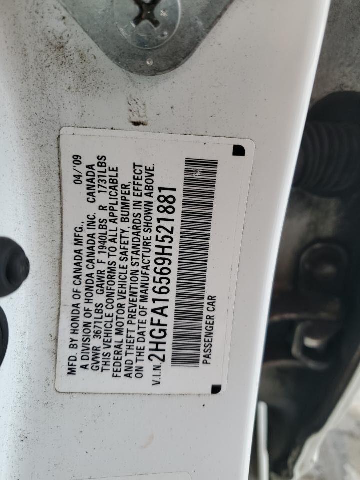 2009 Honda Civic VIN 2HGFA16569H521881 Copart auction photo, front end / rear end damage thumbnail 12
