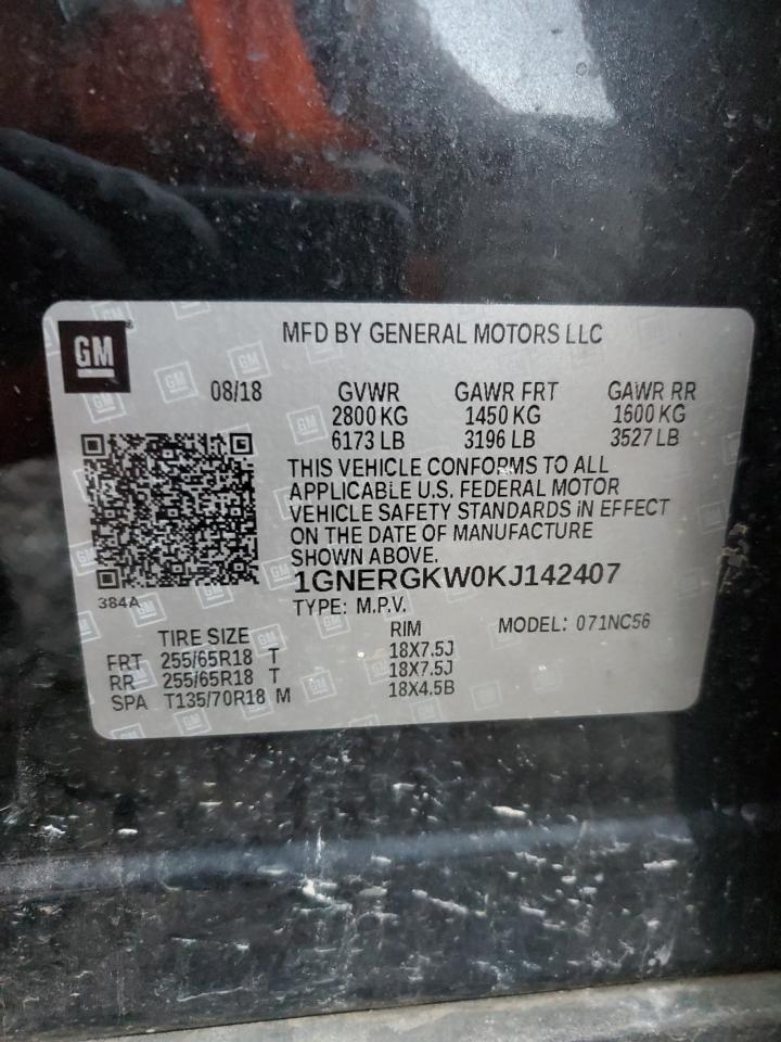 2019 Chevrolet Traverse VIN 1GNERGKW0KJ142407 Copart auction photo, rear end / front end damage thumbnail 13