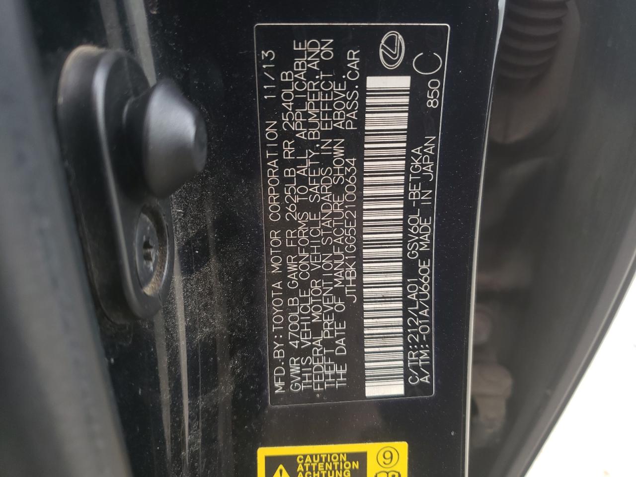 2014 Lexus ES VIN JTHBK1GG5E2100634 Copart auction photo, all over damage thumbnail 12