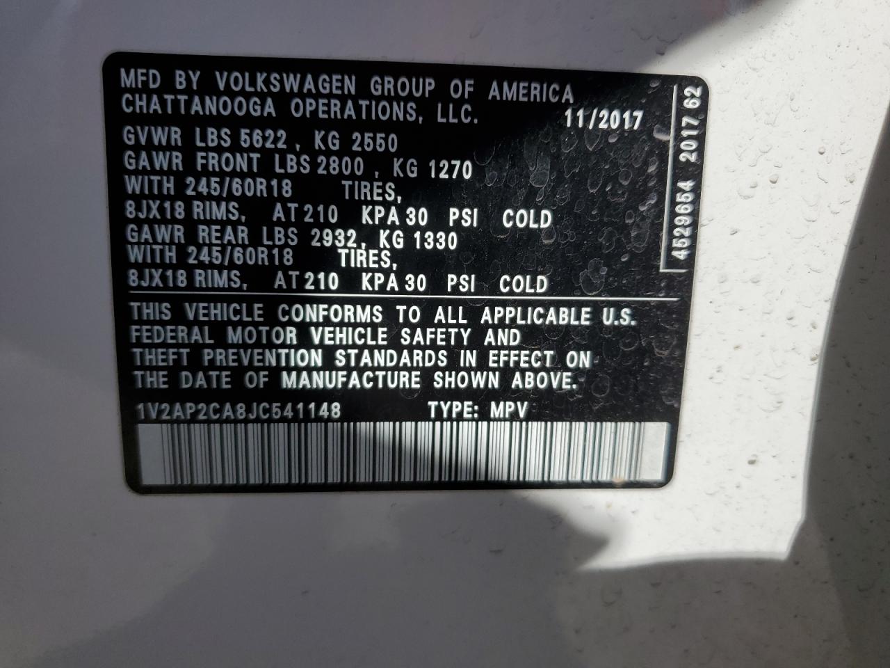 2018 Volkswagen Atlas VIN 1V2AP2CA8JC541148 Copart auction photo, front end damage thumbnail 15