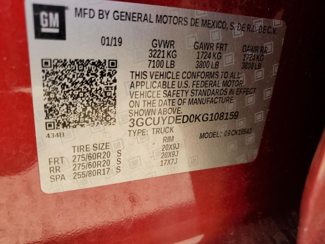 2019 Chevrolet Silverado VIN 3GCUYDED0KG108159 Copart auction photo, front end damage thumbnail 13