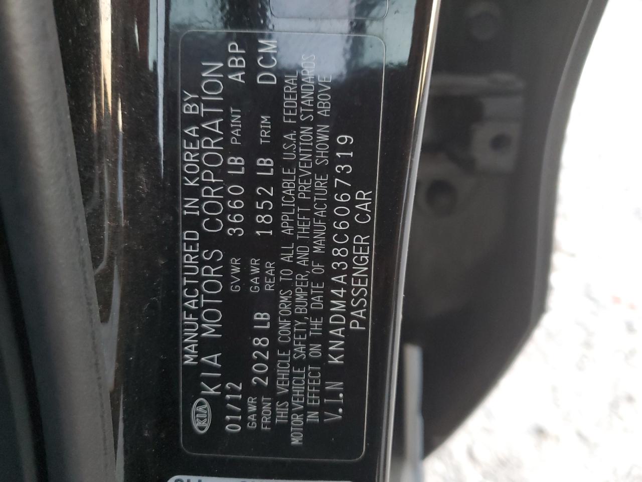 2012 KIA Rio VIN KNADM4A38C6067319 Copart auction photo, rear end / minor dent/scratches damage thumbnail 12