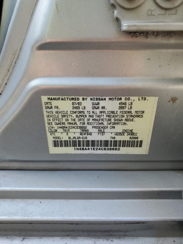 2004 Nissan Maxima VIN 1N4BA41E24C838662 Copart auction photo, rear end damage thumbnail 14