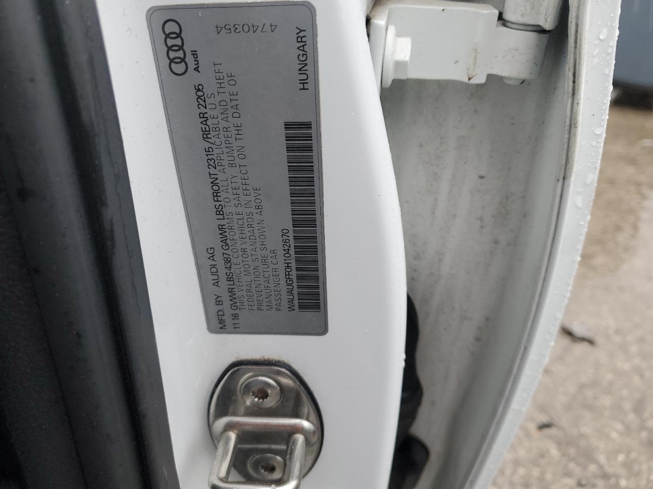 2017 Audi A3 VIN WAUAUGFF0H1042670 Copart auction photo, front end damage thumbnail 12