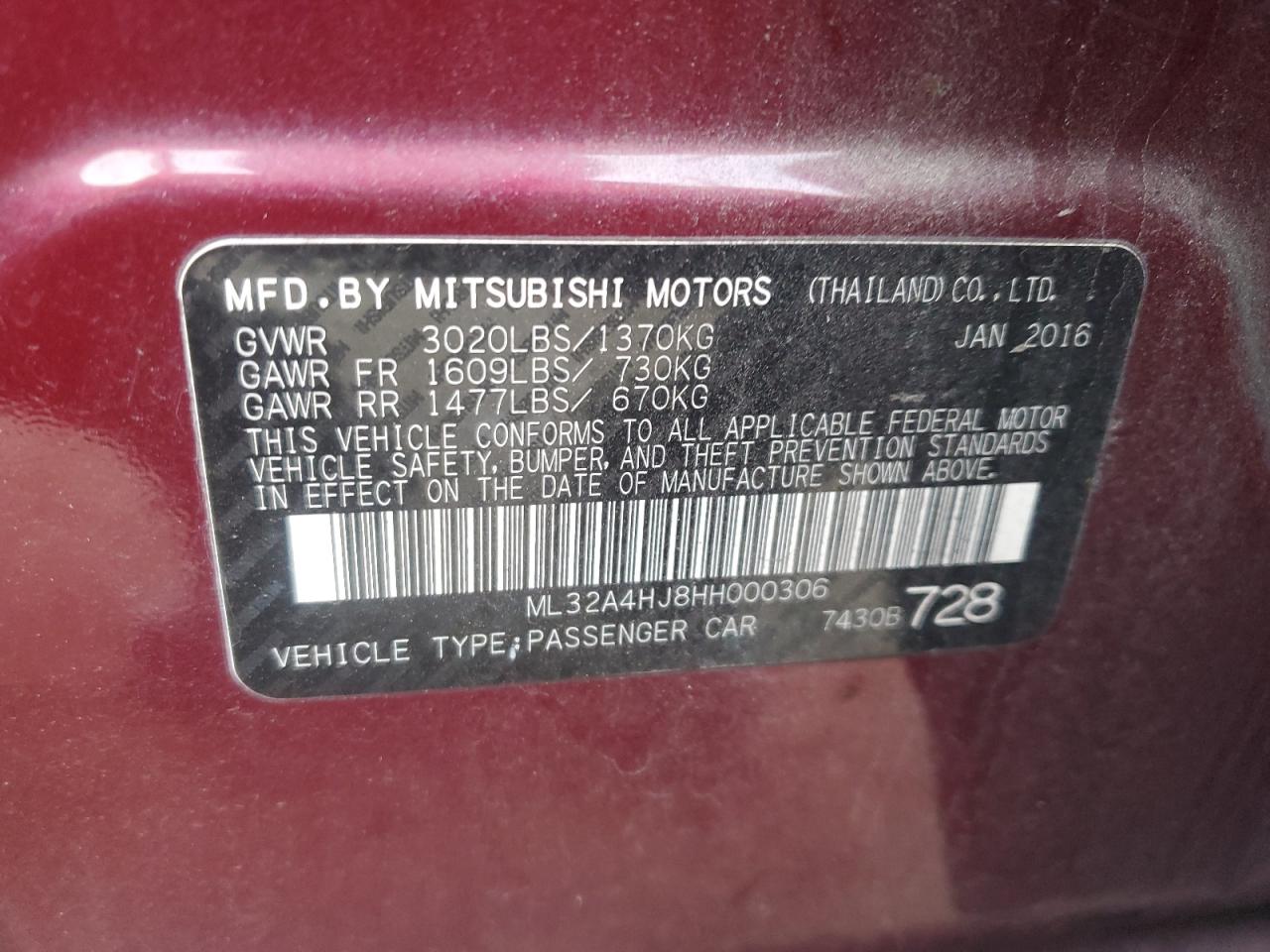 2017 Mitsubishi Mirage VIN ML32A4HJ8HH000306 Copart auction photo, all over / undercarriage damage thumbnail 12