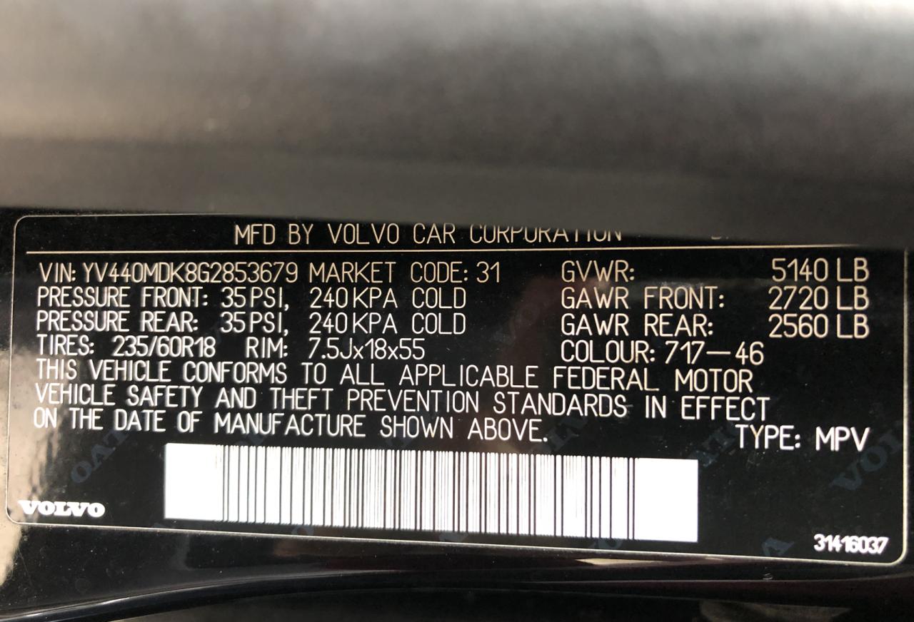 2016 Volvo XC60 VIN YV440MDK8G2853679 Copart auction photo, normal wear / mechanical damage thumbnail 10