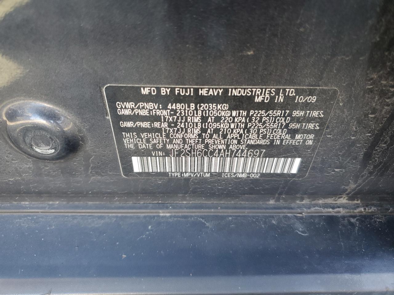 2010 Subaru Forester VIN JF2SH6CC4AH744697 Copart auction photo, minor dent/scratches damage thumbnail 13