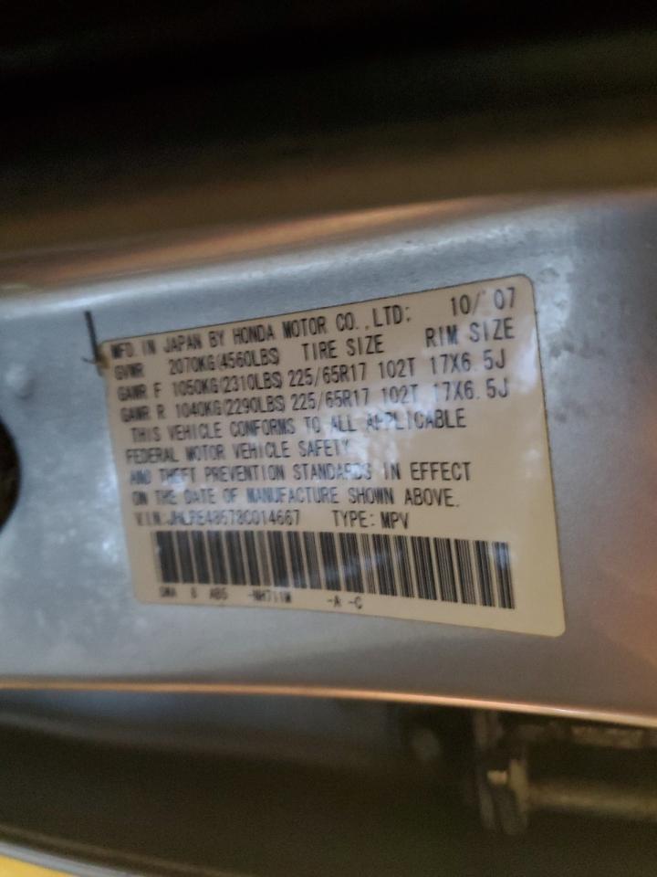 2008 Honda CR-V VIN JHLRE48578C014667 Copart auction photo, front end damage thumbnail 14