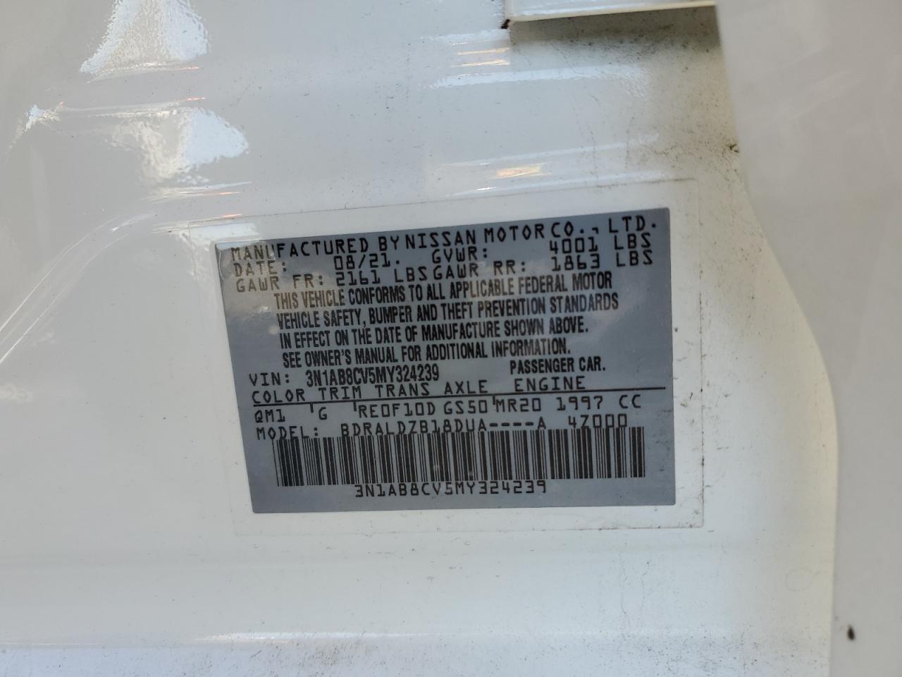2021 Nissan Sentra VIN 3N1AB8CV5MY324239 Copart auction photo, rear end damage thumbnail 12