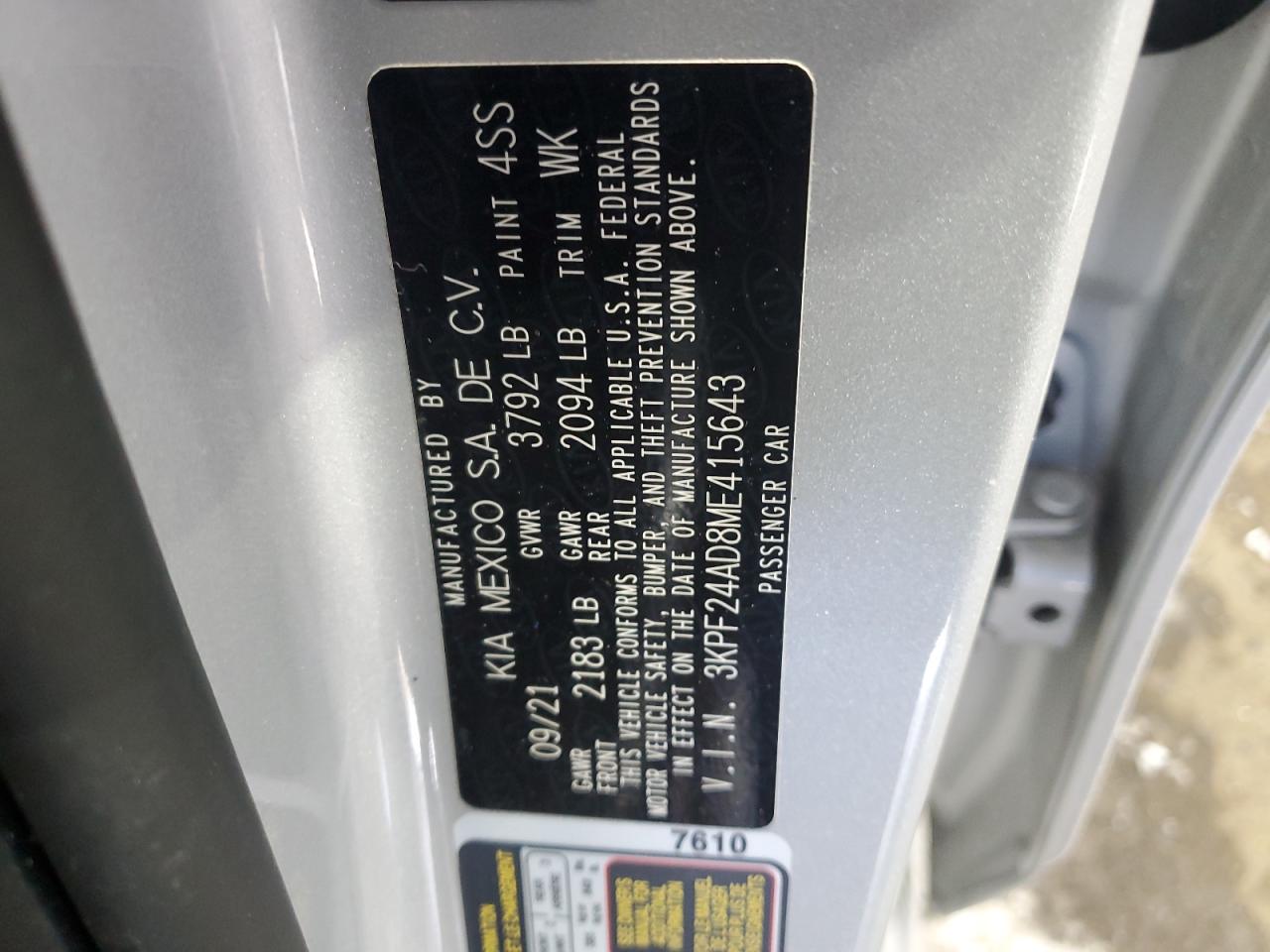 2021 KIA Forte VIN 3KPF24AD8ME415643 Copart auction photo, front end / side damage thumbnail 12