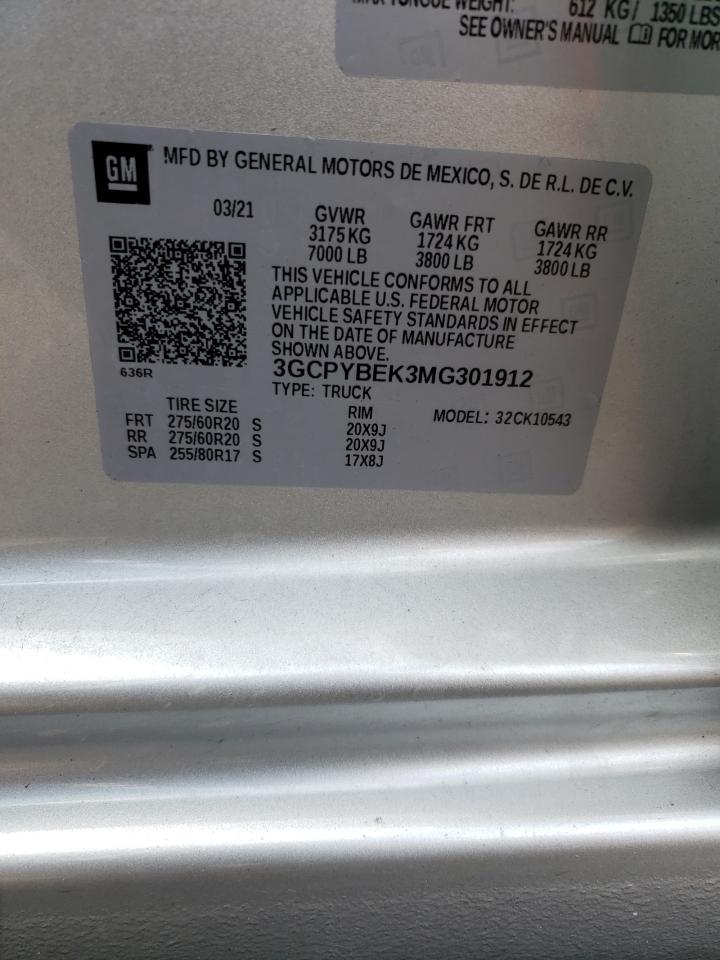 2021 Chevrolet Silverado VIN 3GCPYBEK3MG301912 Copart auction photo, front end / side damage thumbnail 12