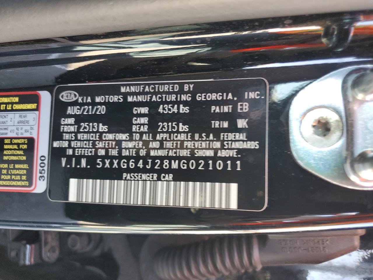 2021 KIA K5 VIN 5XXG64J28MG021011 Copart auction photo, rear end damage thumbnail 12