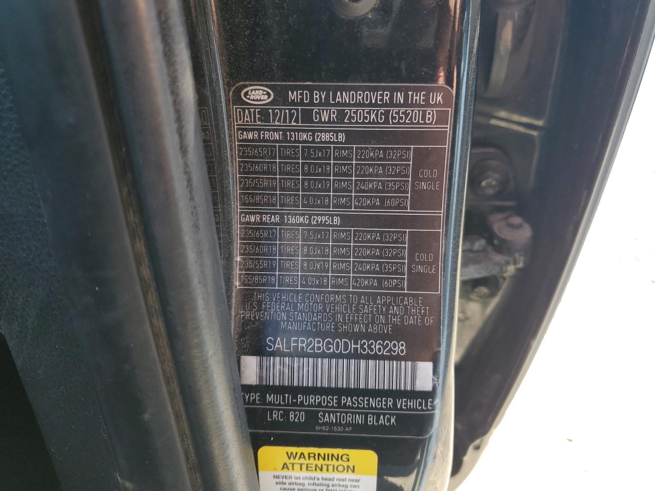 2013 Land Rover LR2 VIN SALFR2BG0DH336298 Copart auction photo, minor dent/scratches damage thumbnail 13