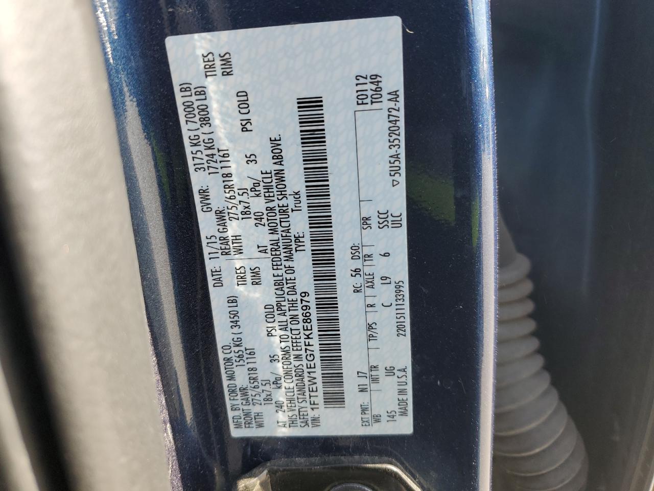 2015 Ford F-150 VIN 1FTEW1EG7FKE86979 Copart auction photo, front end damage thumbnail 14