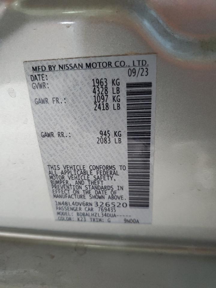 2024 Nissan Altima VIN 1N4BL4DV6RN326520 Copart auction photo, front end damage thumbnail 14