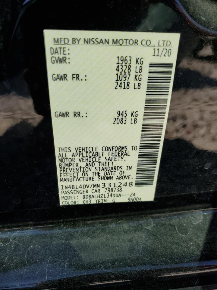 2021 Nissan Altima VIN 1N4BL4DV7MN331248 Copart auction photo, side damage thumbnail 12