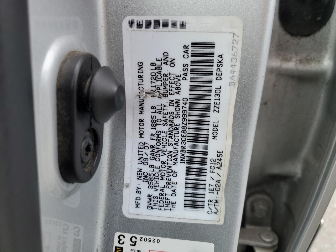 2008 Toyota Corolla VIN 1NXBR30E88Z999740 Copart auction photo, front end / rear end damage thumbnail 12