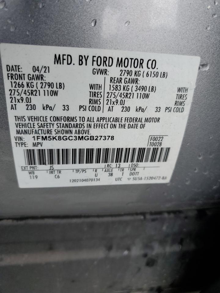 2021 Ford Explorer VIN 1FM5K8GC3MGB27378 Copart auction photo, front end damage thumbnail 13