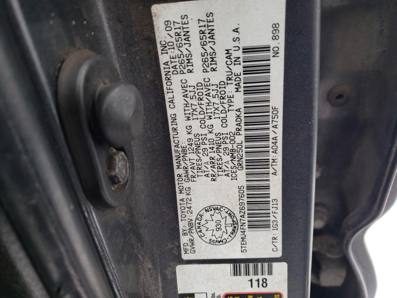 2010 Toyota Tacoma VIN 5TEMU4FN7AZ697605 Copart auction photo, front end damage thumbnail 12