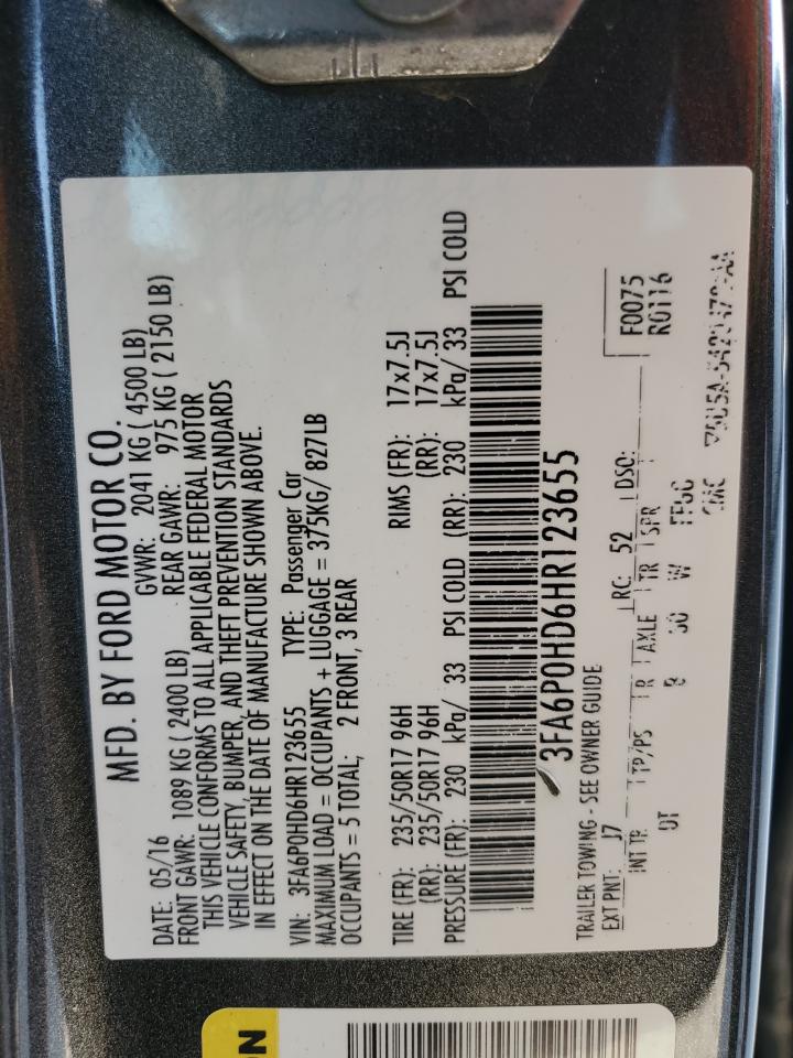 2017 Ford Fusion VIN 3FA6P0HD6HR123655 Copart auction photo, front end / minor dent/scratches damage thumbnail 13