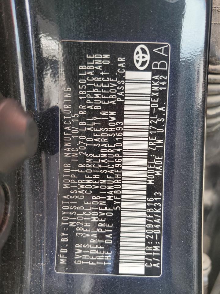 2016 Toyota Corolla VIN 5YFBURHE9GP401693 Copart auction photo, all over damage thumbnail 13