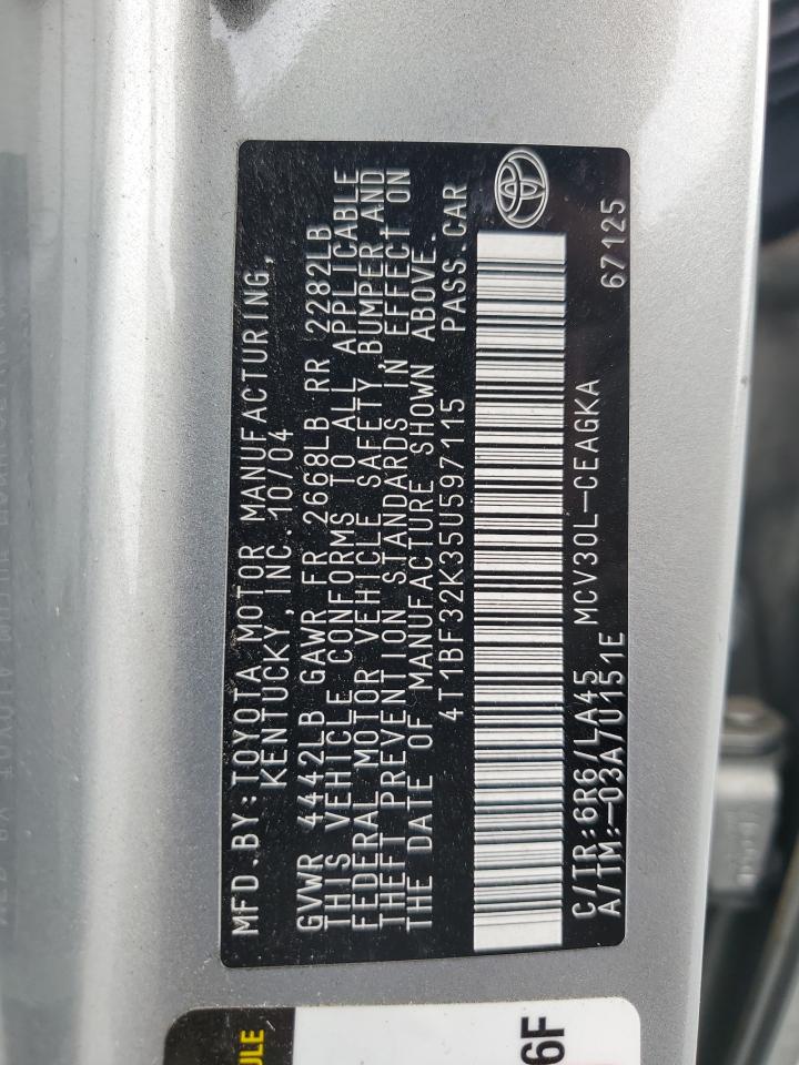 2005 Toyota Camry VIN 4T1BF32K35U597115 Copart auction photo, front end / minor dent/scratches damage thumbnail 12