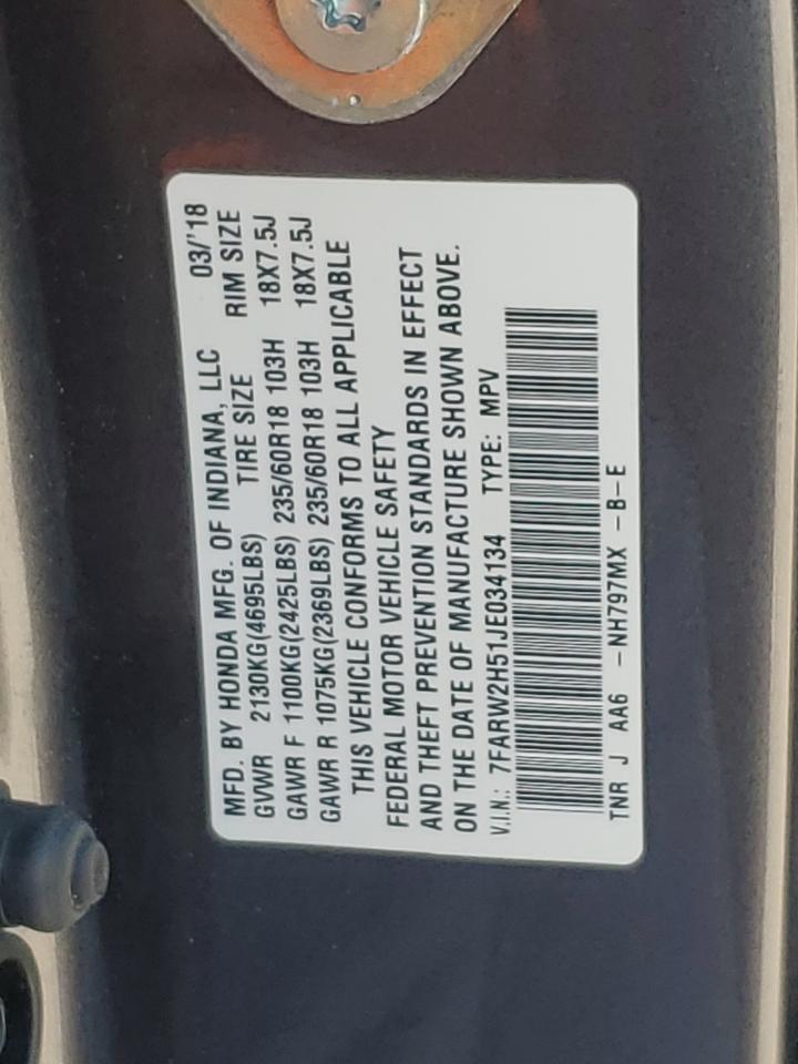 2018 Honda CR-V VIN 7FARW2H51JE034134 Copart auction photo, all over / undercarriage damage thumbnail 13