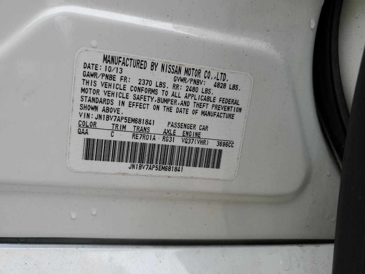 2014 Infiniti Q50 VIN JN1BV7AP5EM681841 Copart auction photo, front end damage thumbnail 14