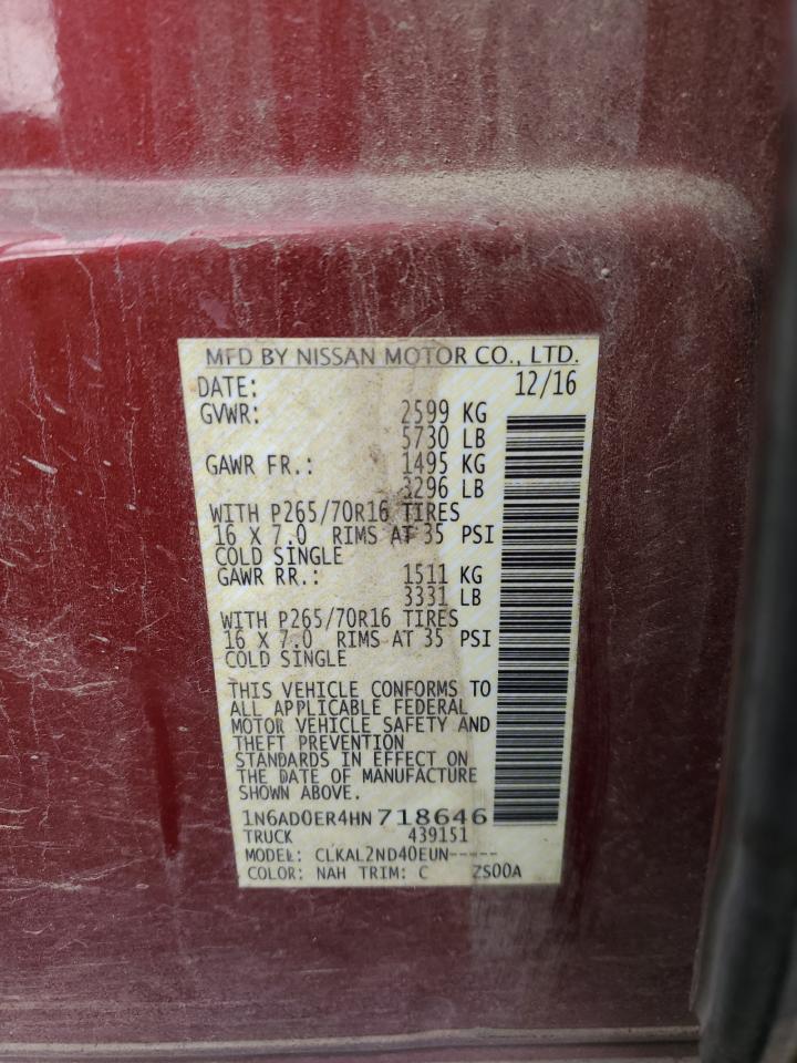 2017 Nissan Navara (Frontier) VIN 1N6AD0ER4HN718646 Copart auction photo, side damage thumbnail 14