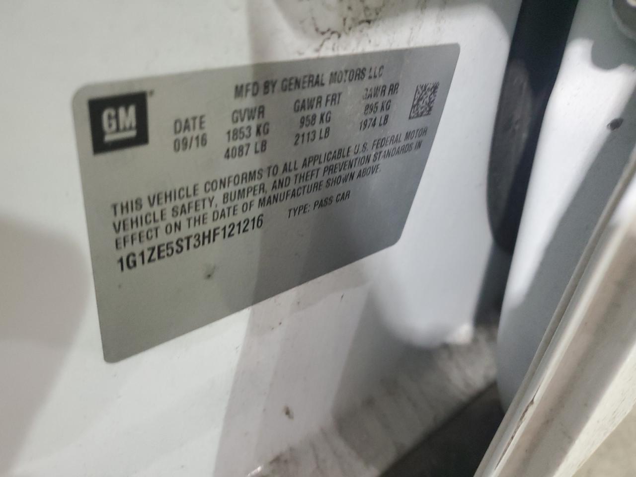 2017 Chevrolet Malibu VIN 1G1ZE5ST3HF121216 Copart auction photo, front end damage thumbnail 12