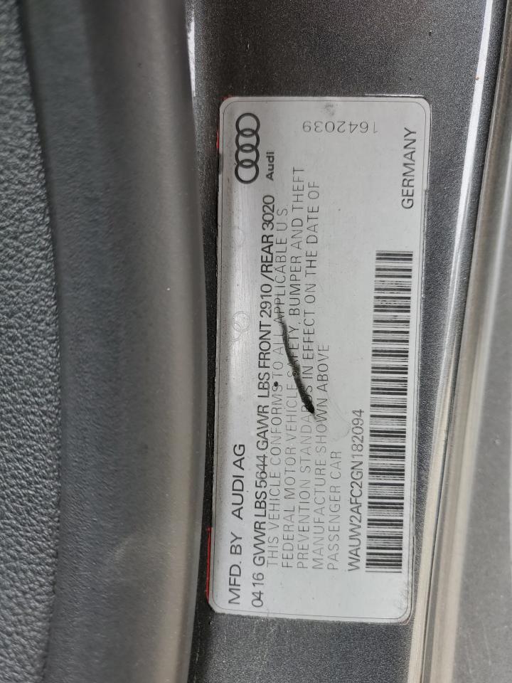 2016 Audi S7 VIN WAUW2AFC2GN182094 Copart auction photo, front end damage thumbnail 12