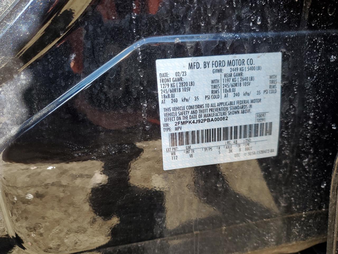 2023 Ford Edge VIN 2FMPK4J92PBA00082 Copart auction photo, front end damage thumbnail 13