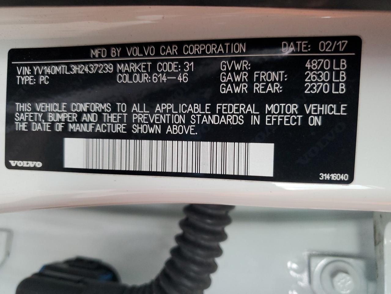 2017 Volvo S60 VIN YV140MTL3H2437239 Copart auction photo, front end damage thumbnail 13