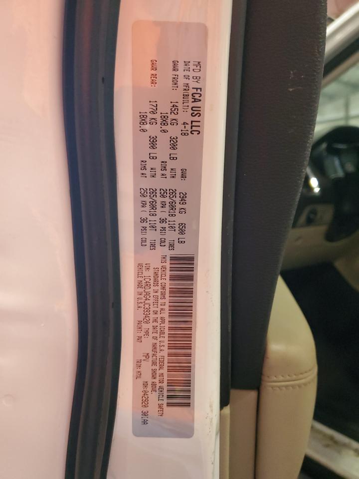 2018 Dodge Durango VIN 1C4RDJAG4JC393420 Copart auction photo, front end / side damage thumbnail 14