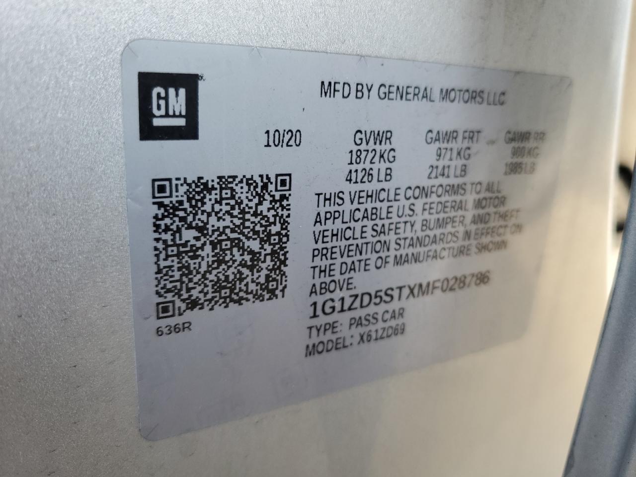 2021 Chevrolet Malibu VIN 1G1ZD5STXMF028786 Copart auction photo, front end damage thumbnail 13
