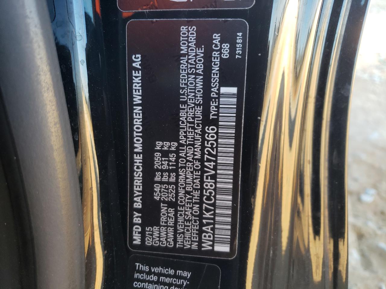 2015 BMW 2er VIN WBA1K7C58FV472566 Copart auction photo, front end damage thumbnail 12