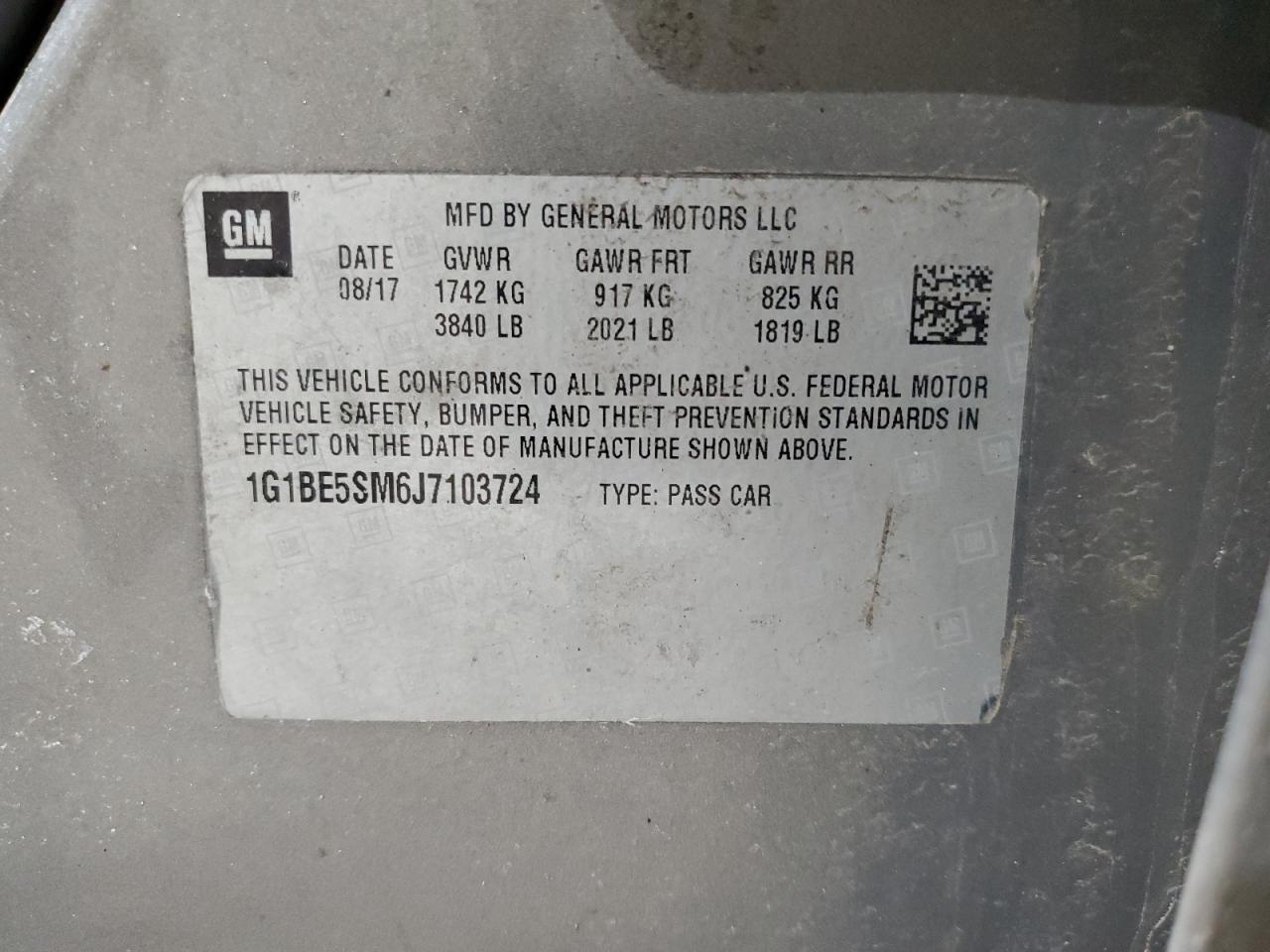 2018 Chevrolet Cruze VIN 1G1BE5SM6J7103724 Copart auction photo, side / front end damage thumbnail 12