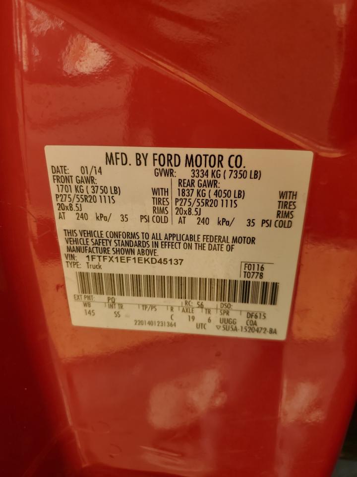 2014 Ford F-150 VIN 1FTFX1EF1EKD45137 Copart auction photo, side / mechanical damage thumbnail 12
