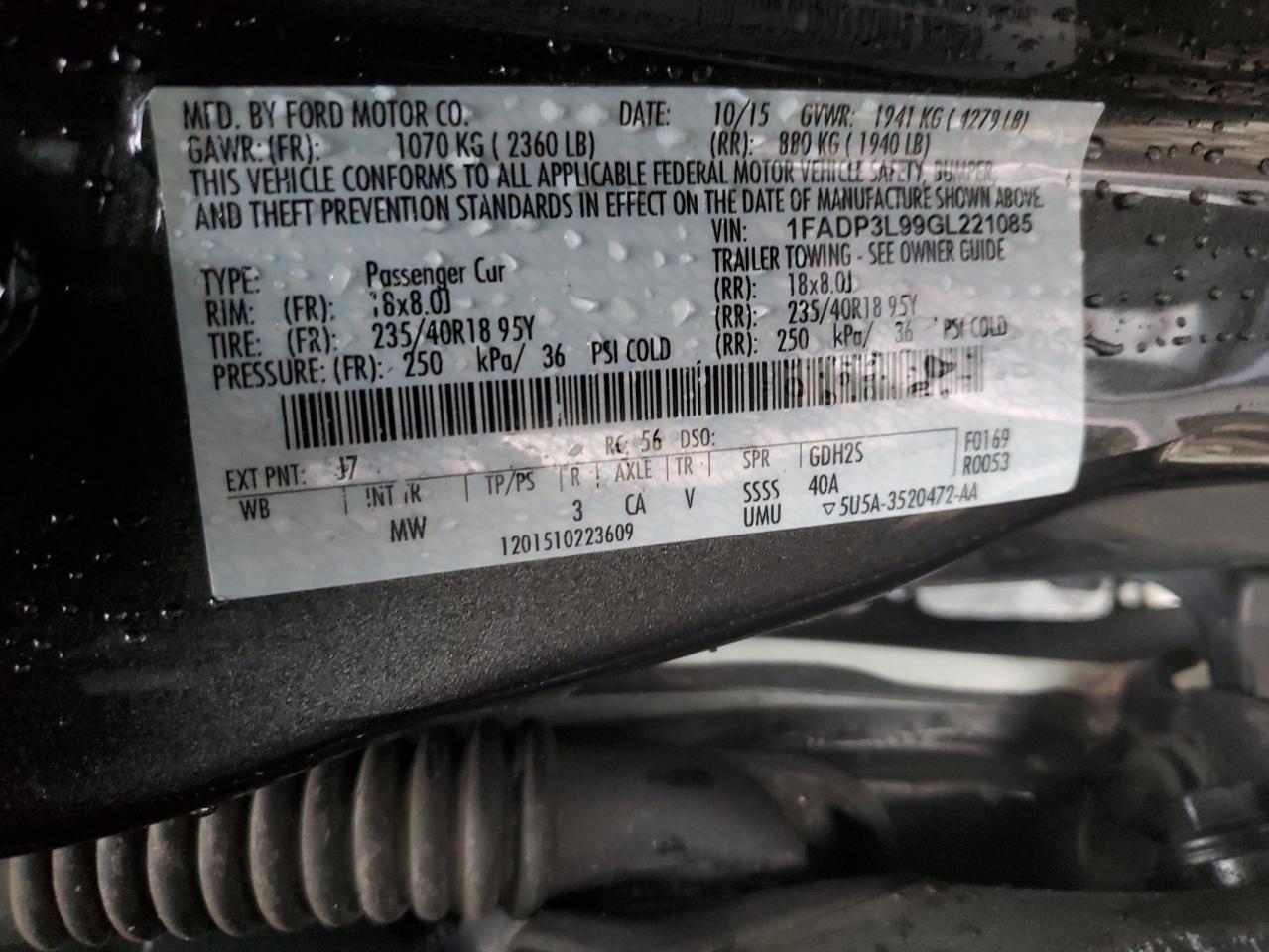 2016 Ford Focus VIN 1FADP3L99GL221085 Copart auction photo, side damage thumbnail 12