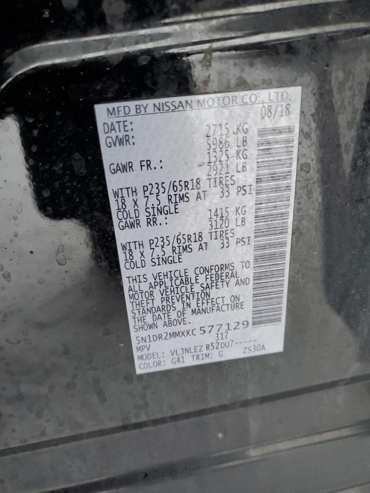2019 Nissan Pathfinder VIN 5N1DR2MMXKC577129 Copart auction photo, front end damage thumbnail 13