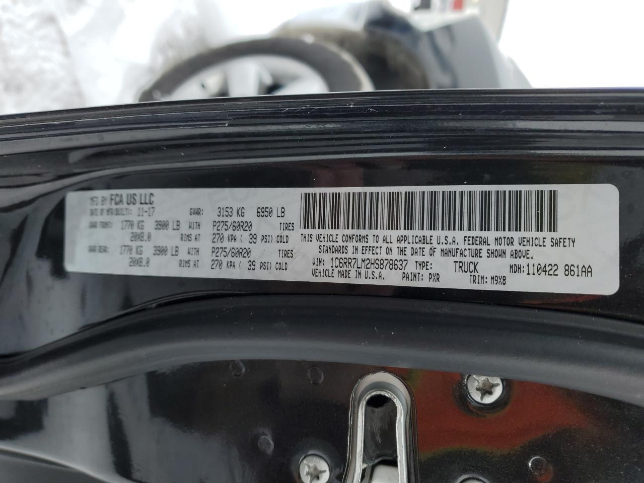 2017 RAM 1500 VIN 1C6RR7LM2HS878637 Copart auction photo, rear end damage thumbnail 12