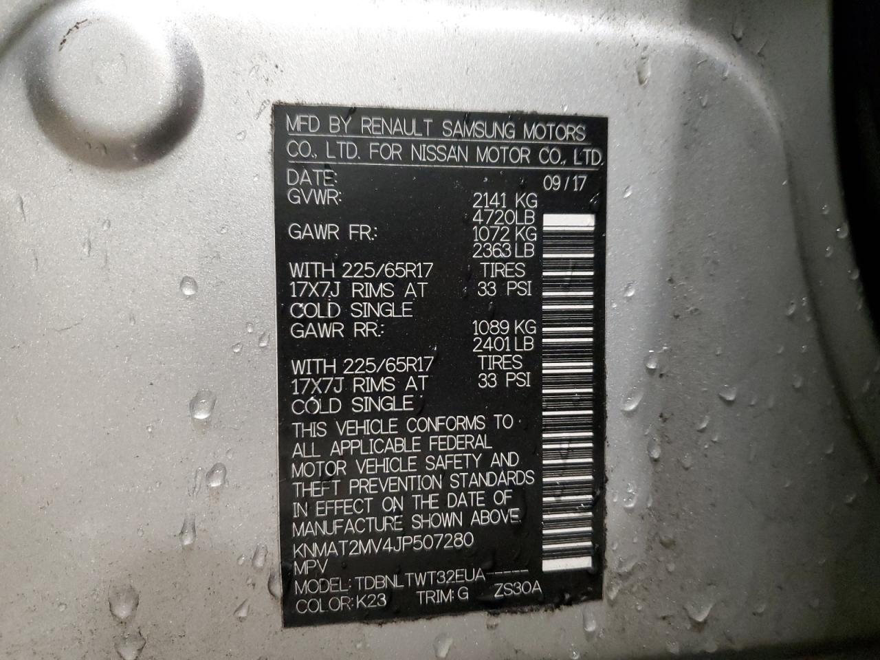 2018 Nissan Rogue VIN KNMAT2MV4JP507280 Copart auction photo, front end / side damage thumbnail 13