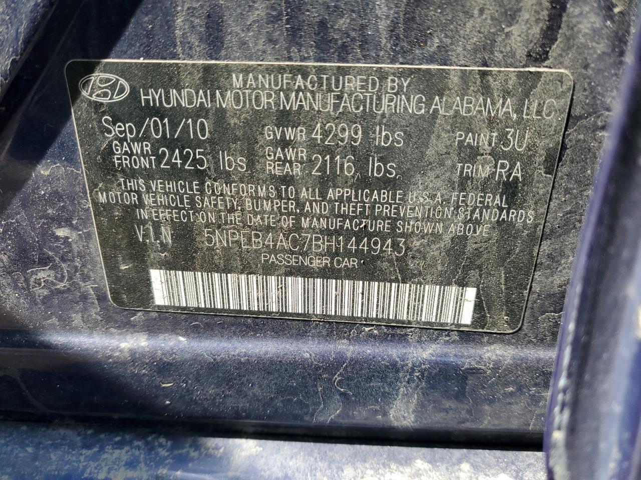 2011 Hyundai Sonata VIN 5NPEB4AC7BH144943 Copart auction photo, front end / mechanical damage thumbnail 12